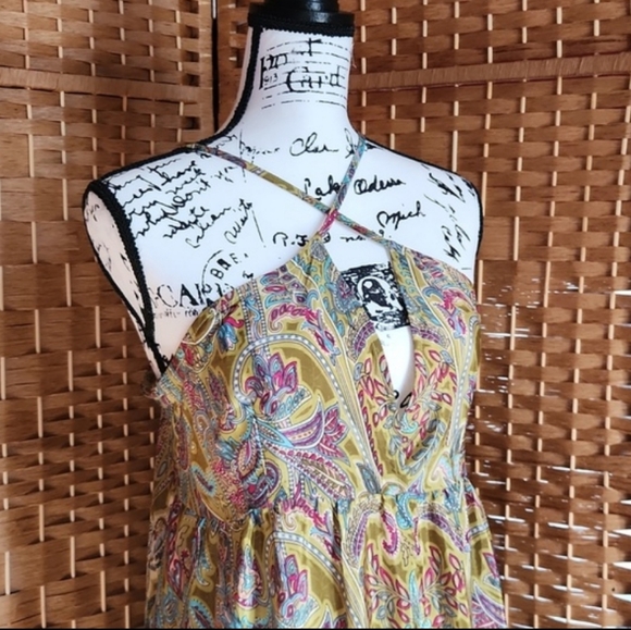 America & Beyond, Summer, Boho V-Neck Colorful Spaghetti Straps Long Maxi Dress - Picture 4 of 10